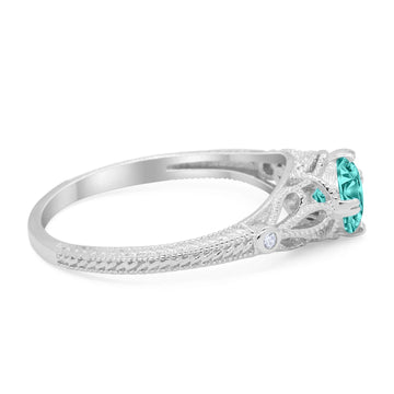 Vintage Design Solitaire Engagement Ring Simulated Paraiba Tourmaline CZ 925 Sterling Silver